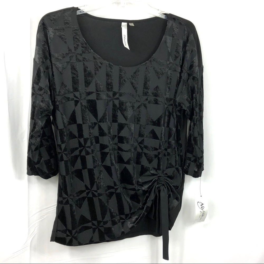NY Collection Black Burn Out Velvet Top Size S